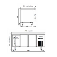 TOPLINE Tiefkühltisch 700 / 3-fach GN1/1 mit 2 Schubladen / 2 Türen