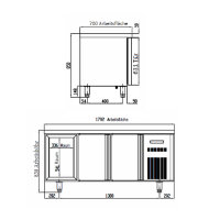 TOPLINE Kühltisch 700 / 3-fach GN1/1 mit 4 Schubladen / 1 Tür